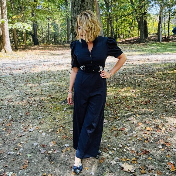 Wide Leg One Piece Jumper Size M Navy Blue - Picture 2 of 6